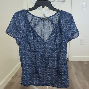 Massimo Dutti Blue Patterned Blouse %100 Cotton Size Small